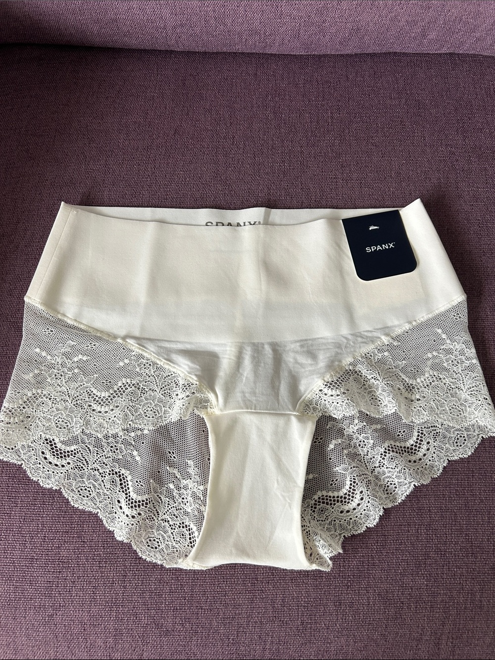 NWT- SPANX Ivory/ Powder lace hi-hipster Panty. Size XL